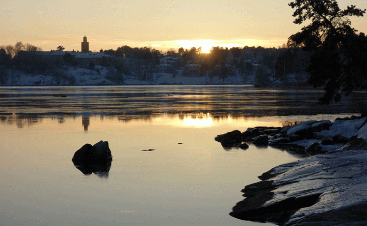 Zweedse eiland Vaxholm in de winter