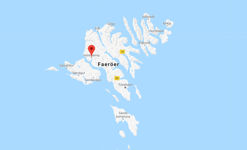 Plattegrond Faroër eilanden en Vestmanna
