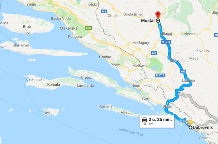 Route dagtrip van Durovnik naar Mostar