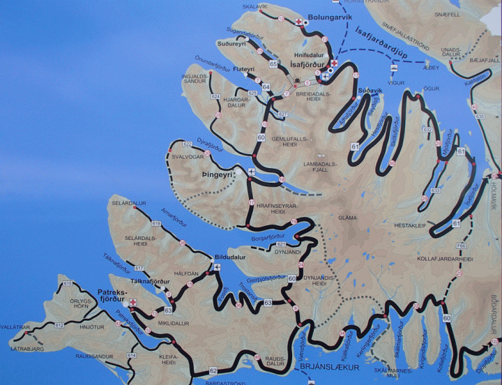 Landkaart Westfjorden IJsland